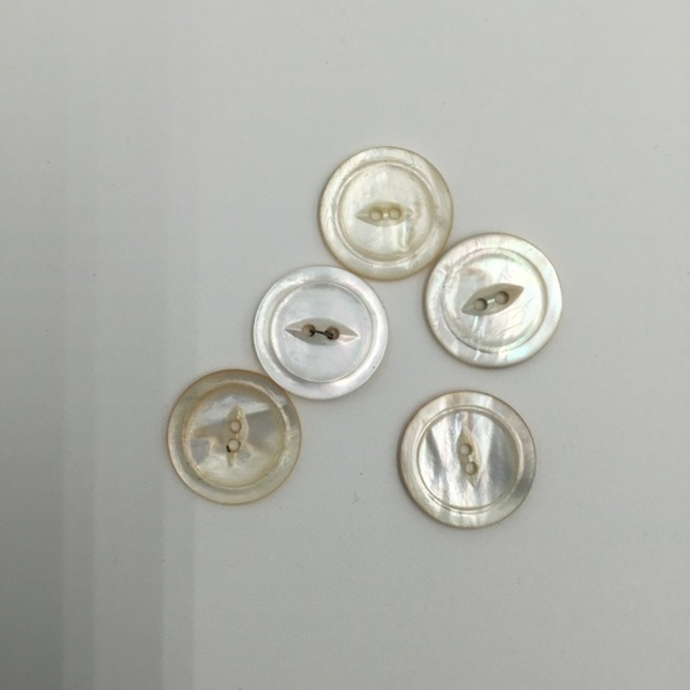 5 Antique Carved Mother of Pearl 2 Hole Buttons ⅞" Genuine Shell Sewing Notions